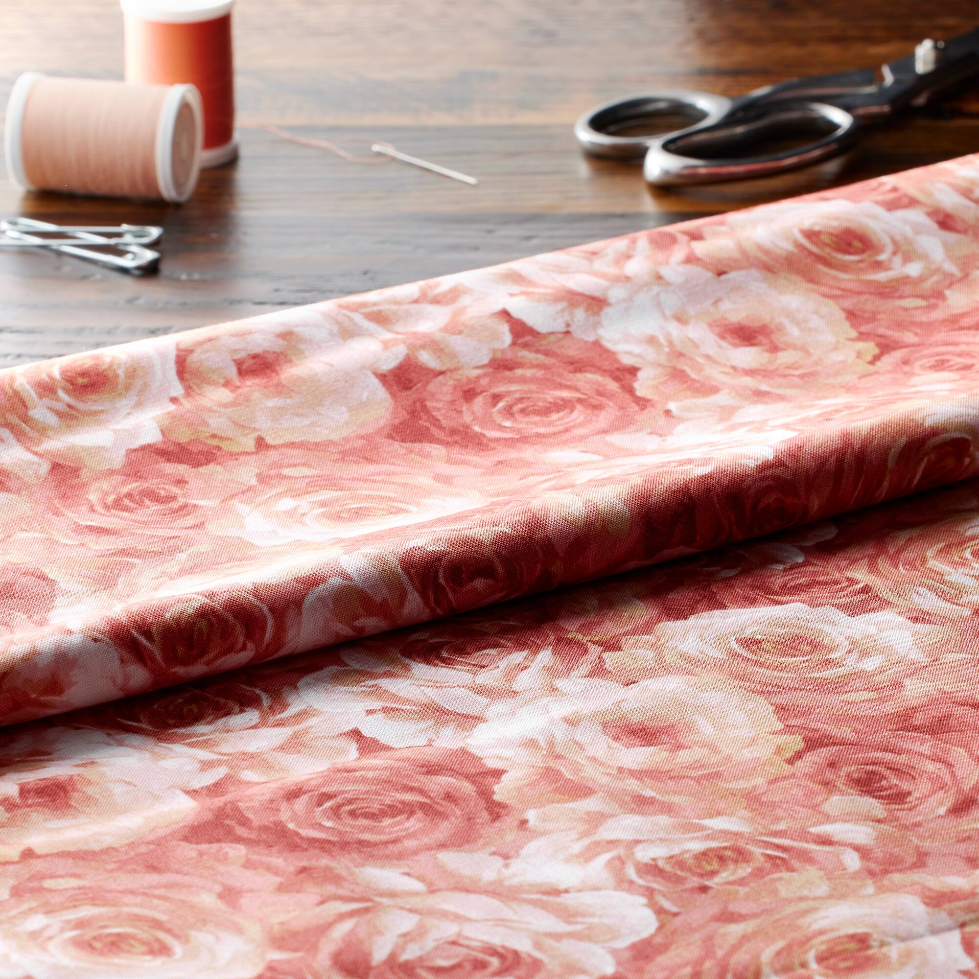 Feldman Floral Packed Pink Rose Cotton Fabric